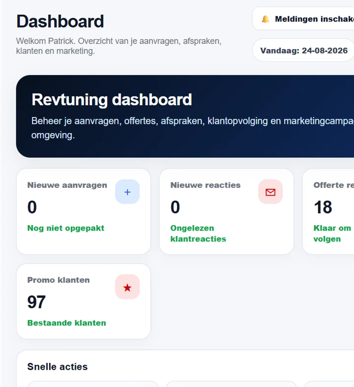 WidgetDesk dashboard op mobiel formaat